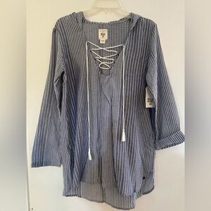 Billabong Navy and White Striped Swim Coverup